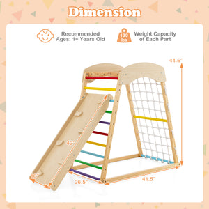6-in-1 Jungle Gym Wooden Indoor Playground with Double-Sided Ramp and Monkey Bars