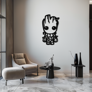 Baby Groot Silhouette Metal Wall Art – Cute Comic Character Metal Decor for Kids and Fans- KAF636