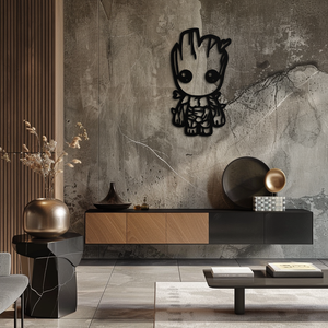 Baby Groot Silhouette Metal Wall Art – Cute Comic Character Metal Decor for Kids and Fans- KAF636