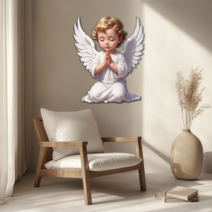 Praying Baby Angel Metal Wall Art – Religious Nursery Decor-KAFUVM020