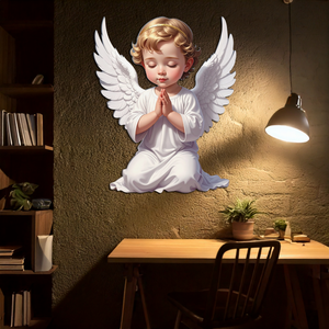 Praying Baby Angel Metal Wall Art – Religious Nursery Decor-KAFUVM020