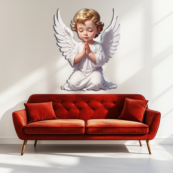 Praying Baby Angel Metal Wall Art – Religious Nursery Decor-KAFUVM020