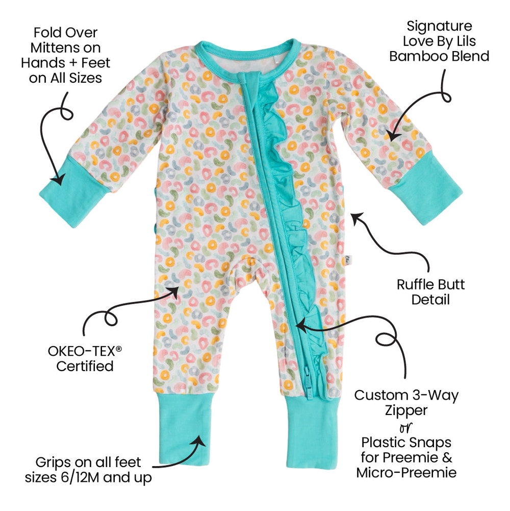 Kayelee Leopard Bamboo Ruffle Convertible Footie