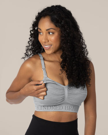 Sublime® Hands-Free Pumping & Nursing Bra in Grey - Comfortable and convenient for breastfeeding moms.