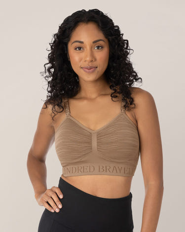 Sublime® Hands-Free Pumping & Nursing Bra in Latte color, designed for comfort and convenience for nursing mothers.