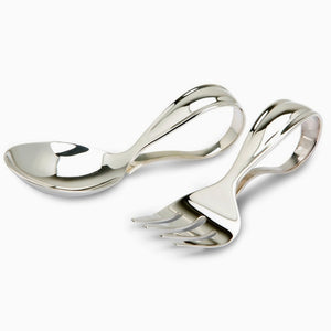 Bent Curved Sterling Silver Baby Spoon & Fork Set by Krysaliis