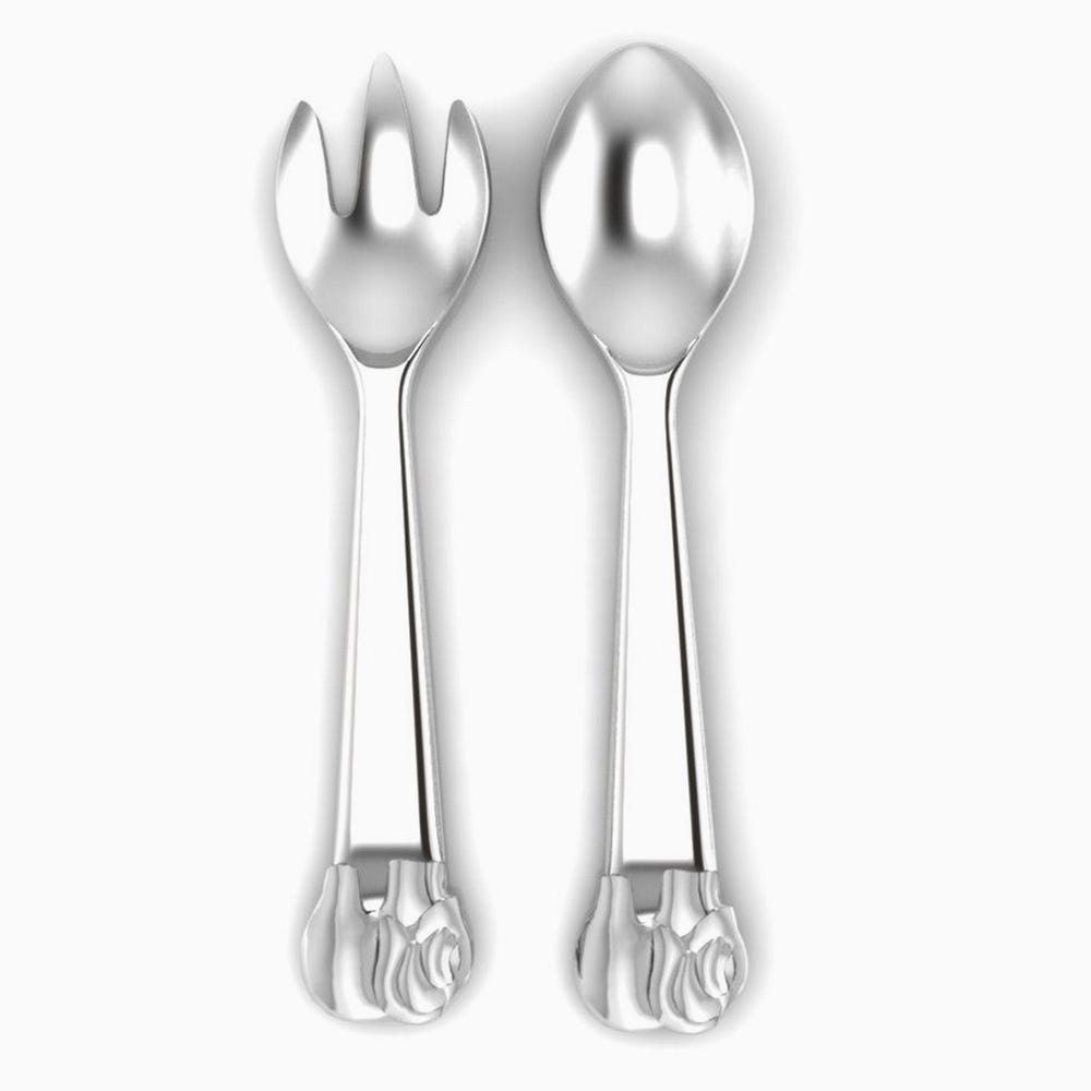 Sterling Silver Elephant Baby Feeding Spoon & Fork Set by Krysaliis