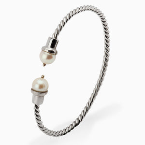 Sterling Silver 2 Pearl Baby Bracelet Bangle by Krysaliis