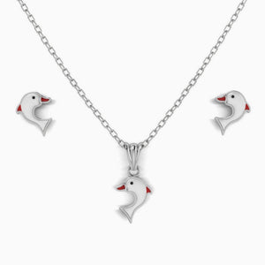 Sterling Silver Dolphin Baby Pendant & Earrings by Krysaliis