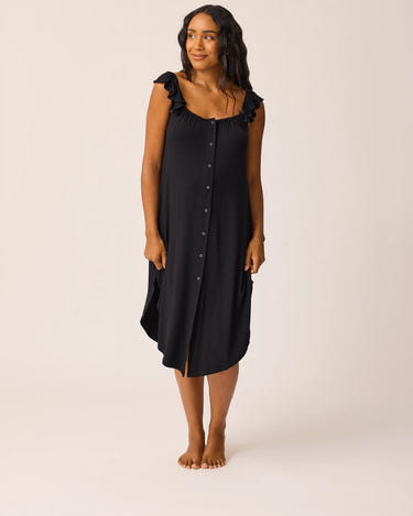Kindred Bravely Ruffle Strap Labor and Delivery Gown Black