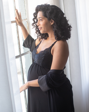 Lucille Maternity & Nursing Nightgown | Black - MOOGCO Baby