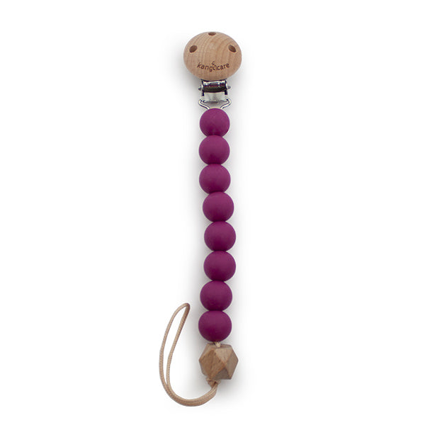 Kanga Care Silicone & Wood Paci Clip - Boysenberry