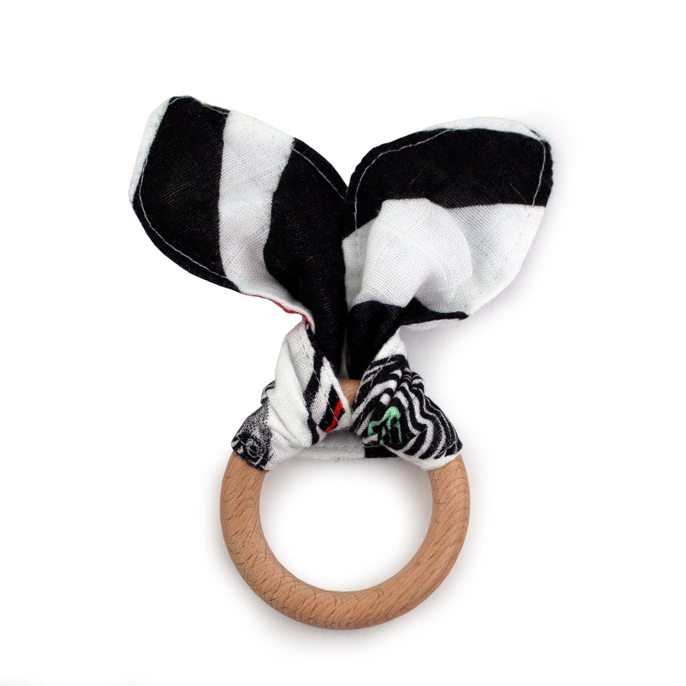 Kanga Care Muslin Crinkle Bunny Ear Teething Ring :: Mixtape - MOOGCO Baby