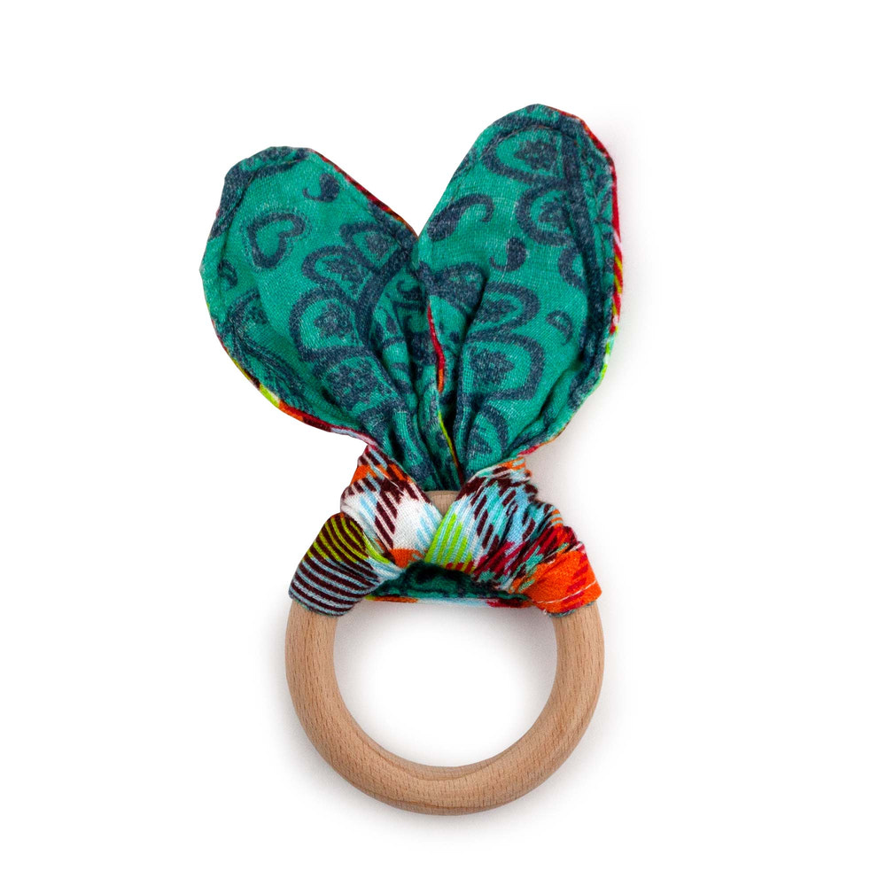 Kanga Care Muslin Crinkle Bunny Ear Teething Ring :: Quinn - MOOGCO Baby