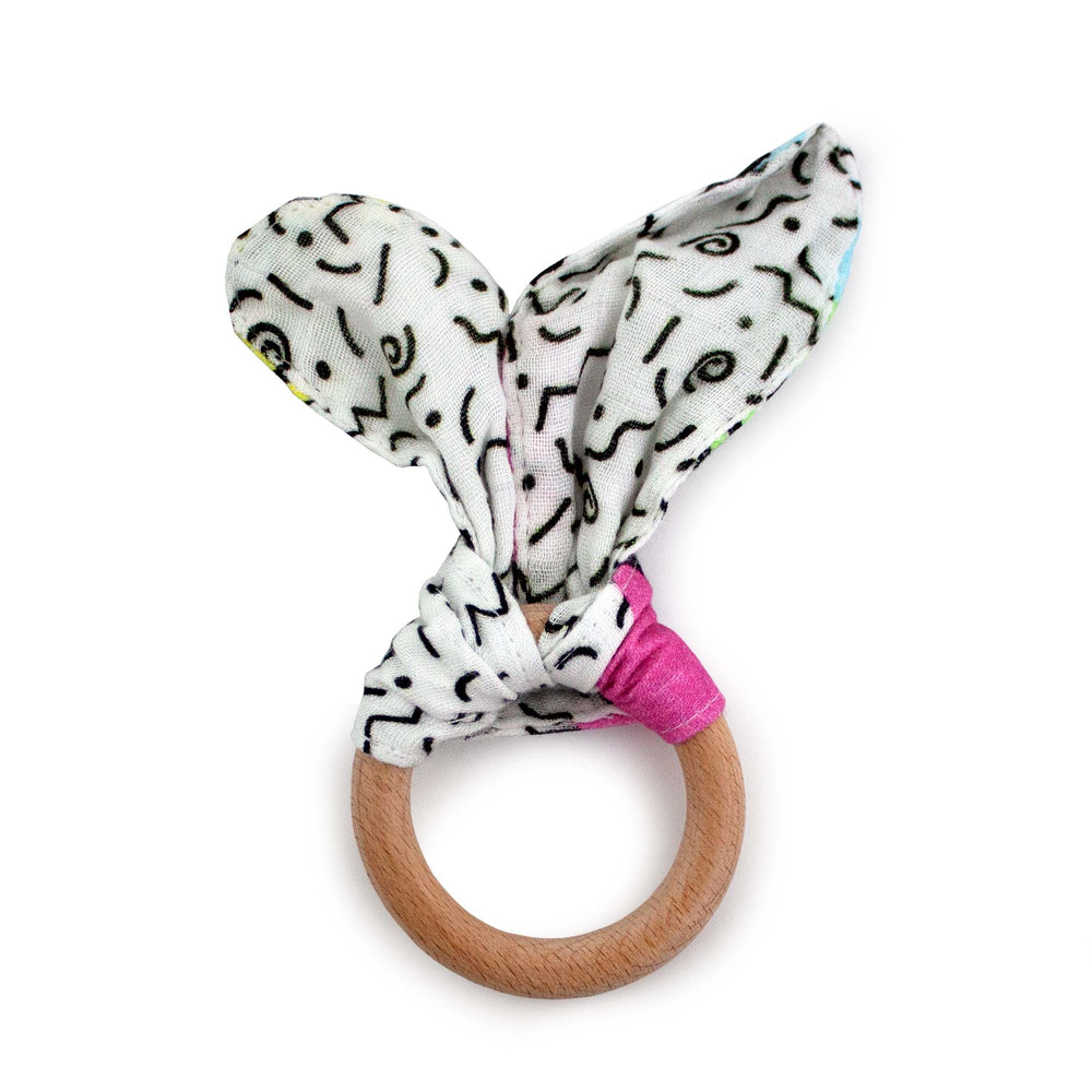 Kanga Care Muslin Crinkle Bunny Ear Teething Ring :: Radical - MOOGCO Baby