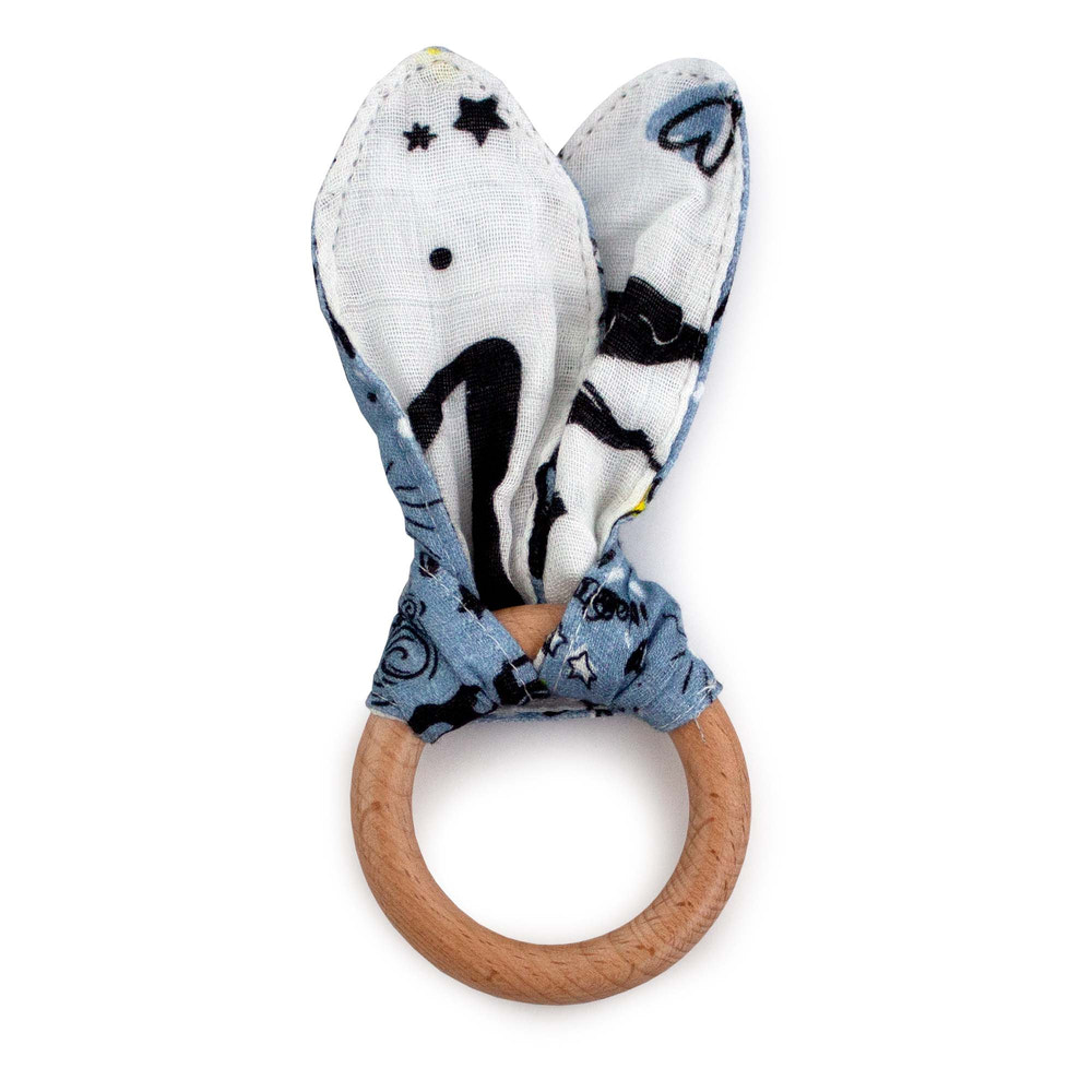 Kanga Care Muslin Crinkle Bunny Ear Teething Ring :: Wander - MOOGCO Baby