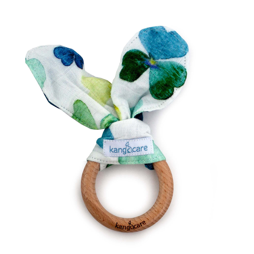 Kanga Care Muslin Crinkle Bunny Ear Teething Ring :: Clover