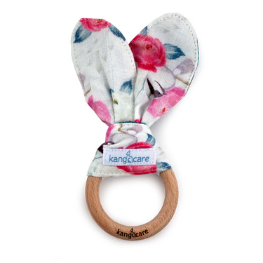 Kanga Care Muslin Crinkle Bunny Ear Teething Ring :: Lily - MOOGCO Baby