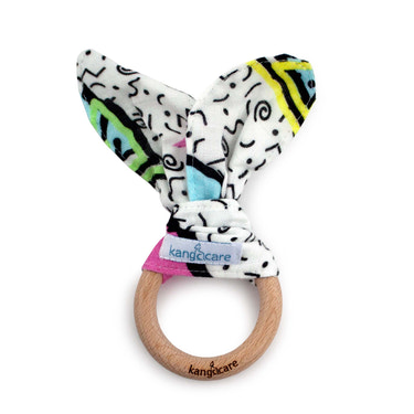 Kanga Care Muslin Crinkle Bunny Ear Teething Ring :: Radical - MOOGCO Baby