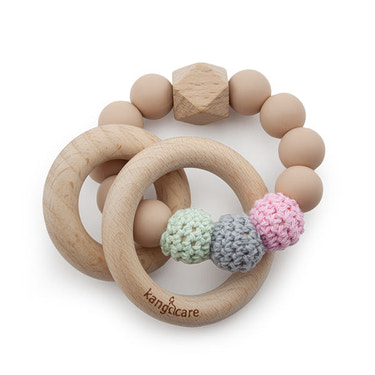 Kanga Care Silicone & Wood Teething Ring - Crocheted - Blush - MOOGCO Baby