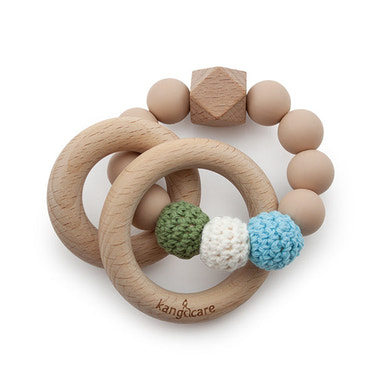 Kanga Care Silicone & Wood Teething Ring - Crocheted - Moss - MOOGCO Baby