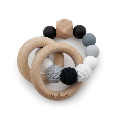 Kanga Care Silicone & Wood Teething Ring - Crocheted - Pebble - MOOGCO Baby