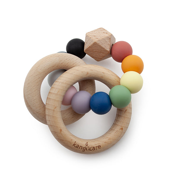 Kanga Care Silicone & Wood Teething Ring - Bubble - Rainbow