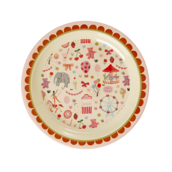 Melamine Kids Plate - Fun Fair Pink Print -