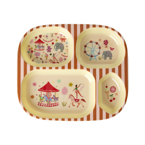 Melamine Kids 4 Room Plate - Fun Fair Pink Print -