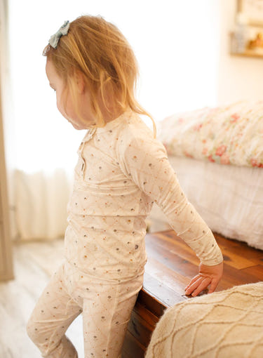 Vintage Blooms 2pc Henley Bamboo Pajamas for babies, perfect for sleep and comfort, available in newborn sizes and up.