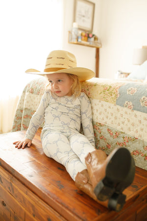 Blue Belle 2pc ribbed bamboo pajamas for babies, soft and cozy sleepsuit in a stylish angle view.