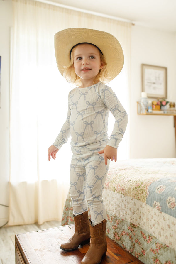 Blue Belle 2pc Ribbed Bamboo Pajamas for babies, soft and cozy sleepsuit in a charming blue hue.