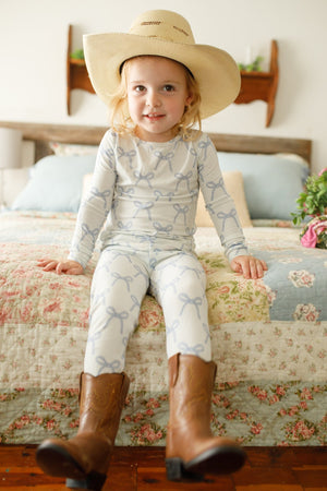 Blue Belle 2pc ribbed bamboo pajamas for babies, soft and cozy sleepsuit set in a stylish angle view.