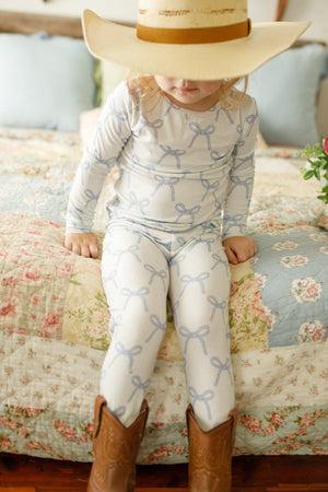 Blue Belle 2pc ribbed bamboo pajamas for babies, soft and cozy sleepsuit set in a charming blue color.
