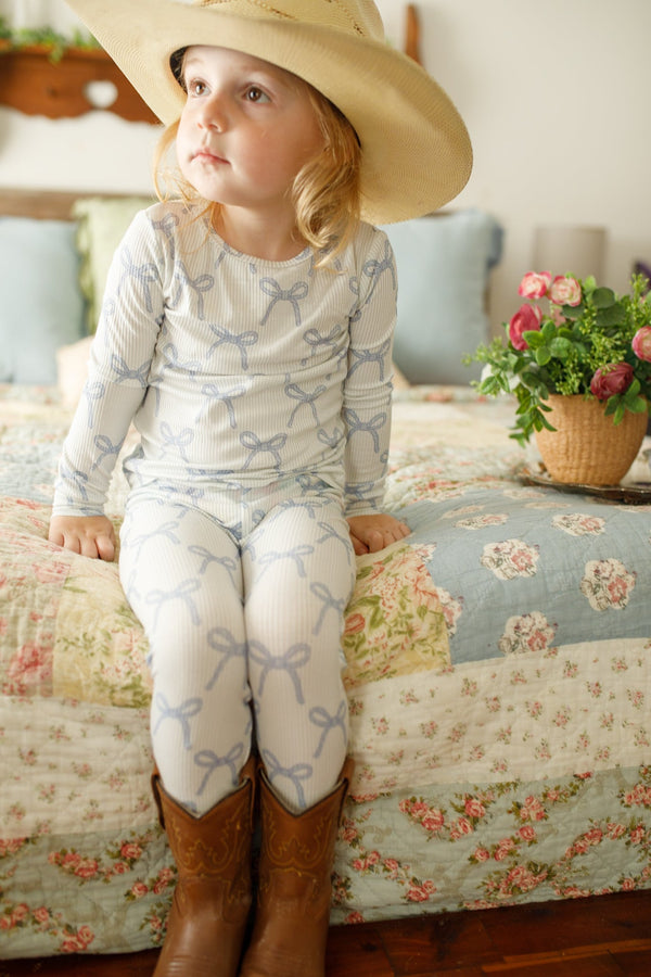 Blue Belle 2pc Ribbed Bamboo Pajamas for babies, soft and cozy sleepsuit set in blue. Perfect for comfortable sleep.