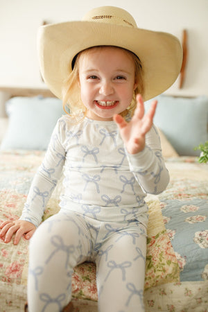 Blue Belle 2pc ribbed bamboo pajamas for babies, soft and cozy sleepsuit set in a charming blue color.