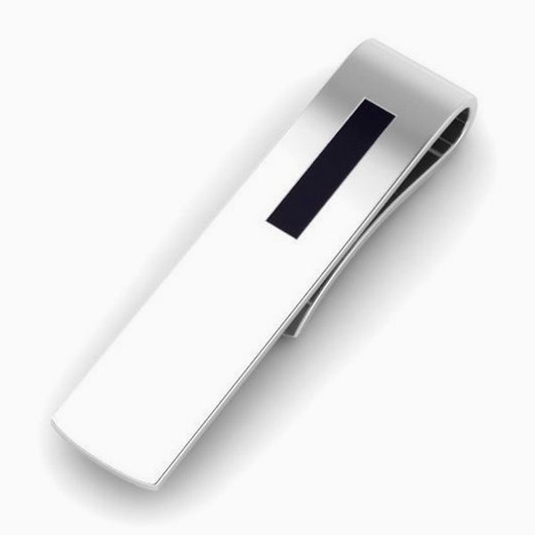 Rectangle Black Enamel Sterling Silver Tie Clip by Krysaliis
