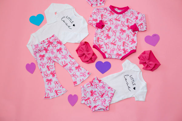 Little Love Valentine Pink Bow Bummies Set for babies, featuring a cute design in a two-piece bundle.