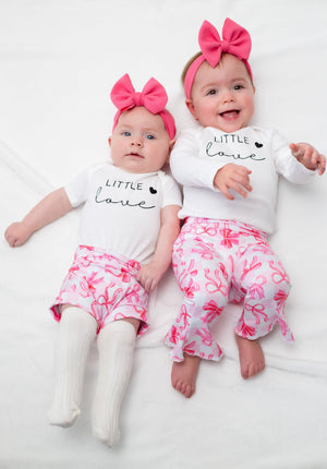 Little Love Valentine Pink Bow Bummies Set for babies, featuring a cute design in a two-piece bundle.