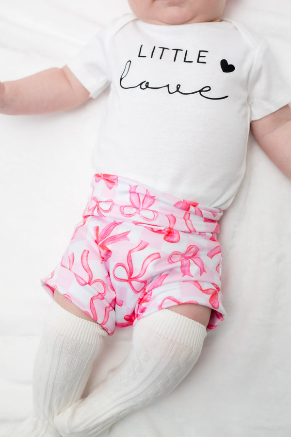 Little Love Valentine Pink Bow Bummies Set for babies, featuring a cute design in a two-piece bundle.