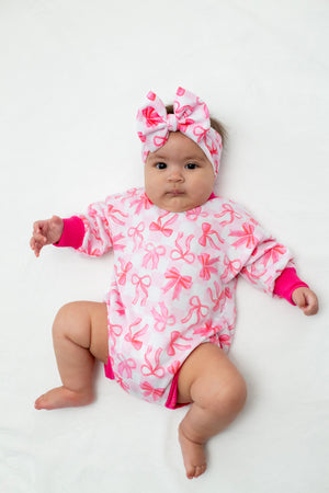Pink Bows Bubble Romper for babies, showcasing a cute design from angle 4. Perfect for stylish little ones!