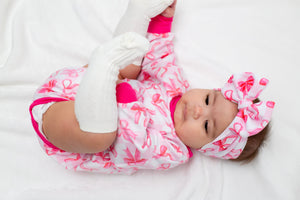 Pink Bows Headwrap Bow for babies, stylish accessory for hats, socks, and mittens collection. Angle 2 view.