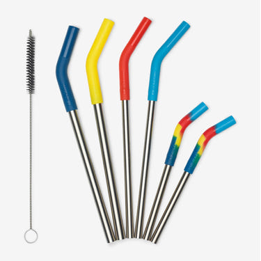 "Colorful 6-pack of reusable baby straws for easy sipping and eco-friendly feeding."