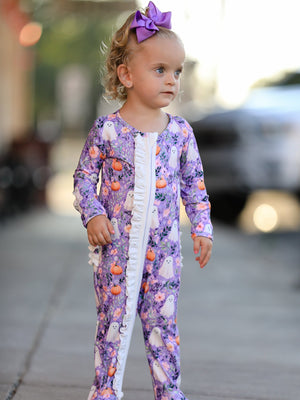 Halloween Ghost Pumpkin Girls Romper Ruffle Zipper