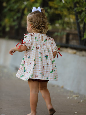 Fall Gingham Baby Bloomer Set Ruffle Collar Bow