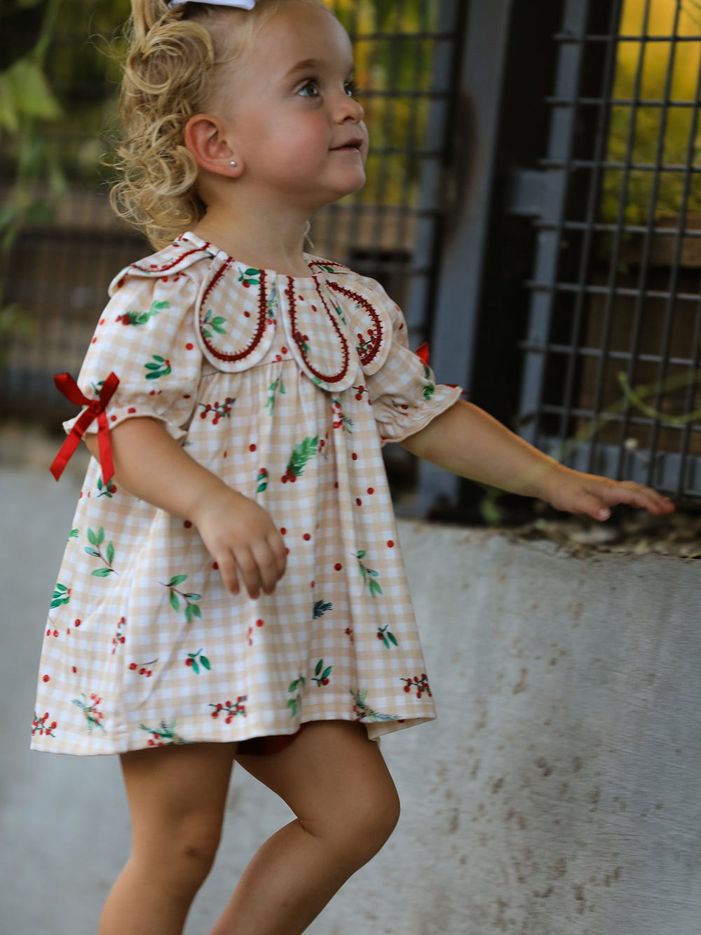 Fall Gingham Baby Bloomer Set Ruffle Collar Bow