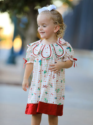 Fall Gingham Girls Dress Ruffle Collar Bow