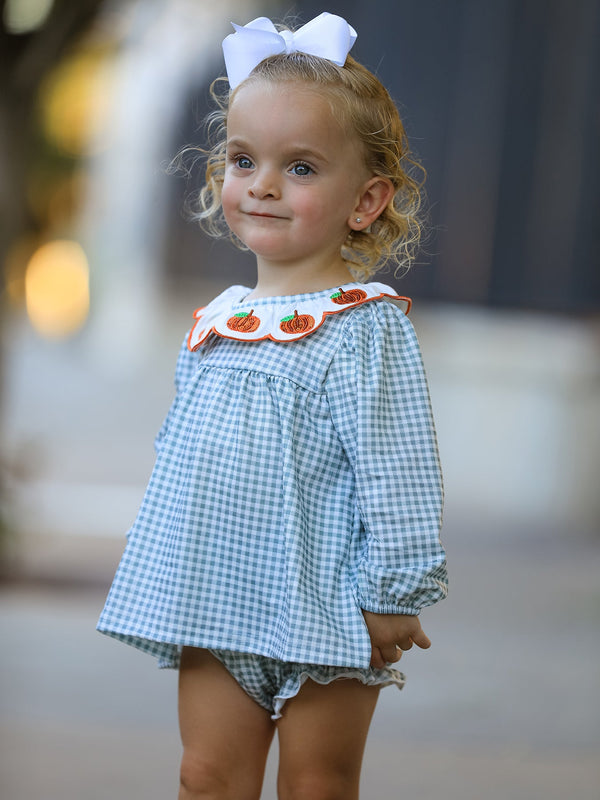 Halloween Thanksgiving Embroidered Pumpkin Girls Bloomer Set