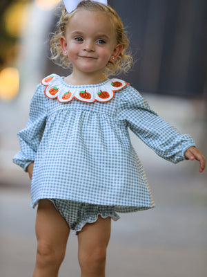 Halloween Thanksgiving Embroidered Pumpkin Girls Bloomer Set