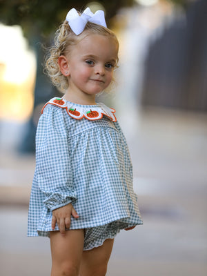 Halloween Thanksgiving Embroidered Pumpkin Girls Bloomer Set